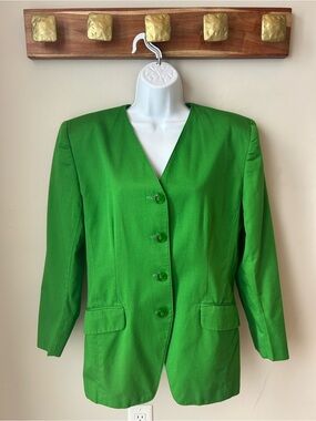Liz Claiborne Green 90s Blazer Maximalism Eclectic Aunt Statement Piece Bright